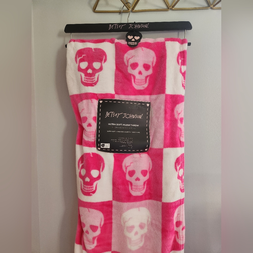 Betsey Johnson Pink Skull Throw Blanket